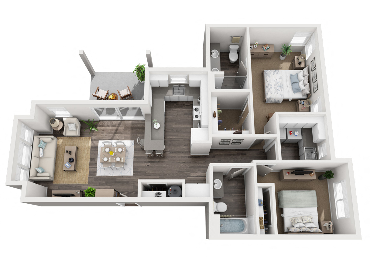 2 bedroom floor plan with virtual staging.